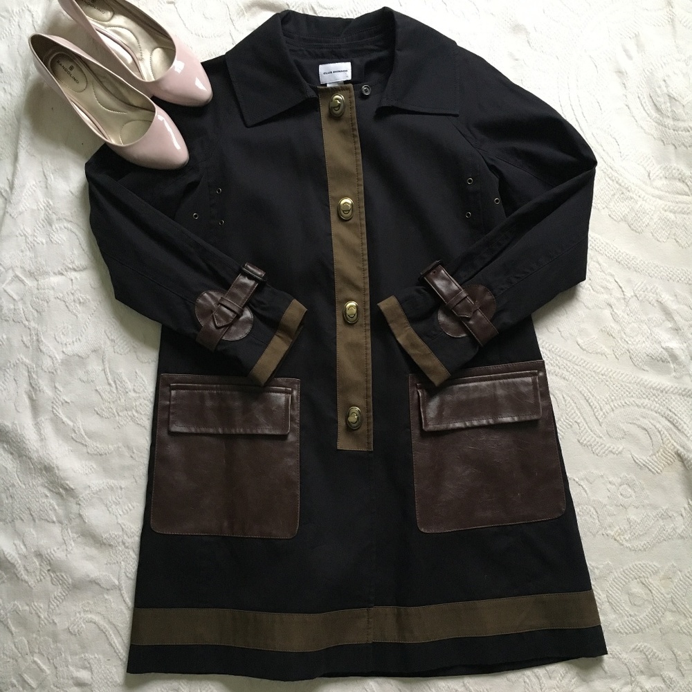 Club Monaco Navy + Olive Trench w/ Vegan Leather